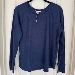 EUC Victoria’s Secret Fireside Long Jane Thermal Top Waffle Knit, Navy Blue, L